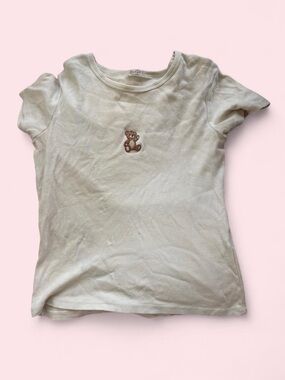 Brandy Melville Cream Short Sleeve Tee with Teddy Embroidery
